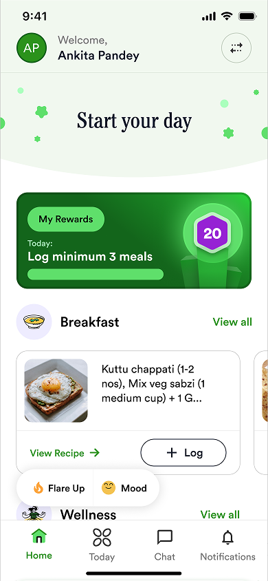The home screen — one daily goal and small rewards