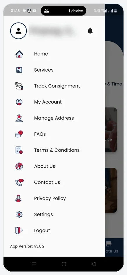 The live app's side menu with twelve links.